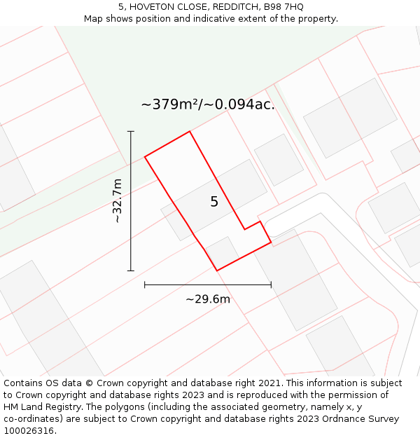 5, HOVETON CLOSE, REDDITCH, B98 7HQ: Plot and title map