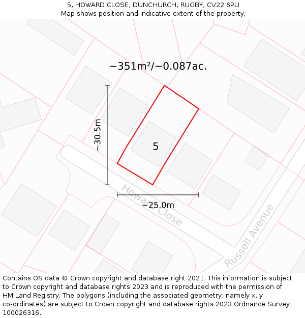 5, HOWARD CLOSE, DUNCHURCH, RUGBY, CV22 6PU: Plot and title map