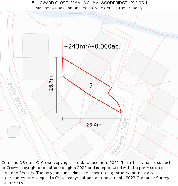 5, HOWARD CLOSE, FRAMLINGHAM, WOODBRIDGE, IP13 9SH: Plot and title map