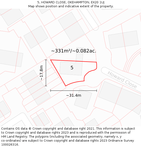 5, HOWARD CLOSE, OKEHAMPTON, EX20 1UJ: Plot and title map