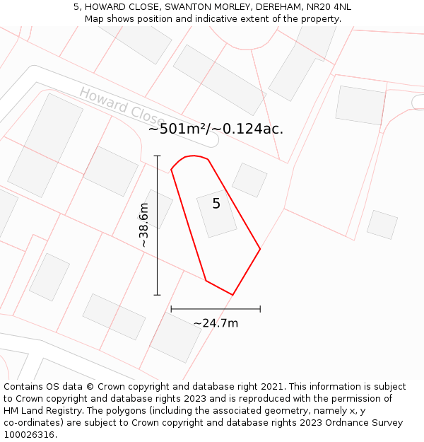 5, HOWARD CLOSE, SWANTON MORLEY, DEREHAM, NR20 4NL: Plot and title map