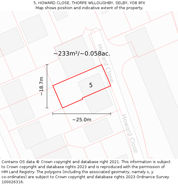 5, HOWARD CLOSE, THORPE WILLOUGHBY, SELBY, YO8 9FX: Plot and title map