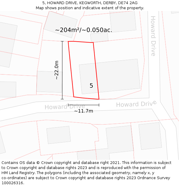 5, HOWARD DRIVE, KEGWORTH, DERBY, DE74 2AG: Plot and title map