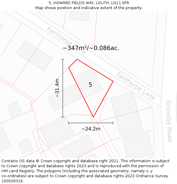 5, HOWARD FIELDS WAY, LOUTH, LN11 0FR: Plot and title map