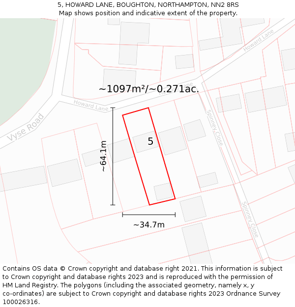5, HOWARD LANE, BOUGHTON, NORTHAMPTON, NN2 8RS: Plot and title map