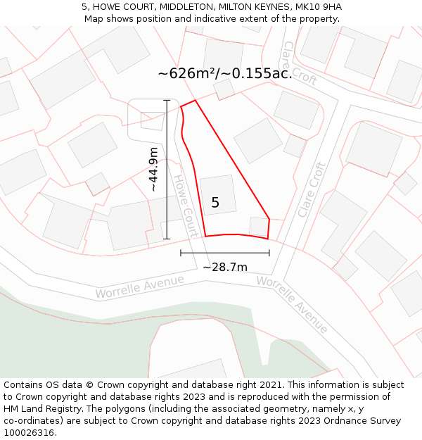 5, HOWE COURT, MIDDLETON, MILTON KEYNES, MK10 9HA: Plot and title map