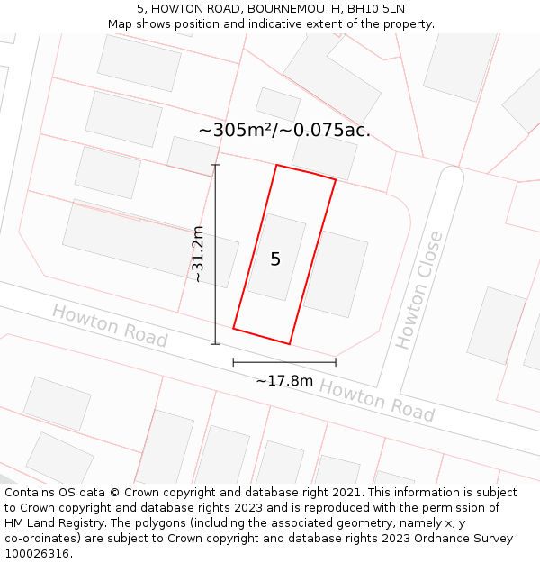 5, HOWTON ROAD, BOURNEMOUTH, BH10 5LN: Plot and title map