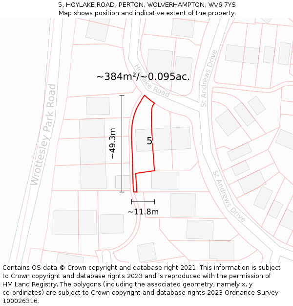 5, HOYLAKE ROAD, PERTON, WOLVERHAMPTON, WV6 7YS: Plot and title map