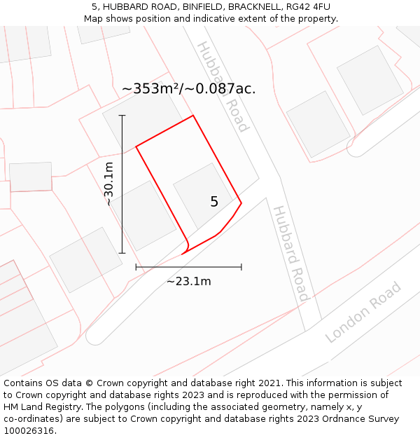 5, HUBBARD ROAD, BINFIELD, BRACKNELL, RG42 4FU: Plot and title map