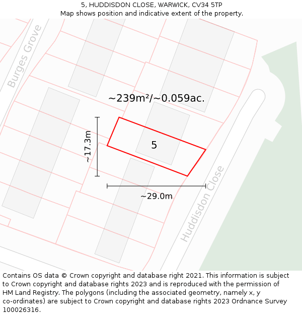5, HUDDISDON CLOSE, WARWICK, CV34 5TP: Plot and title map
