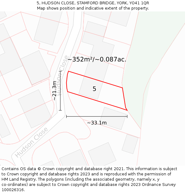 5, HUDSON CLOSE, STAMFORD BRIDGE, YORK, YO41 1QR: Plot and title map