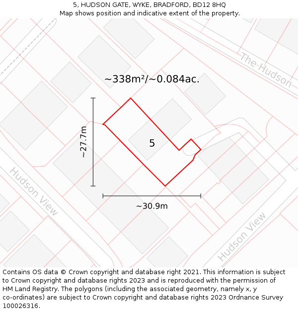 5, HUDSON GATE, WYKE, BRADFORD, BD12 8HQ: Plot and title map