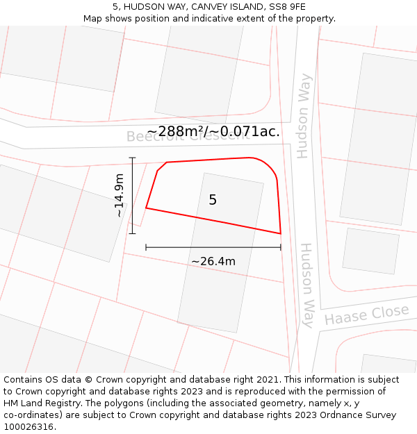 5, HUDSON WAY, CANVEY ISLAND, SS8 9FE: Plot and title map