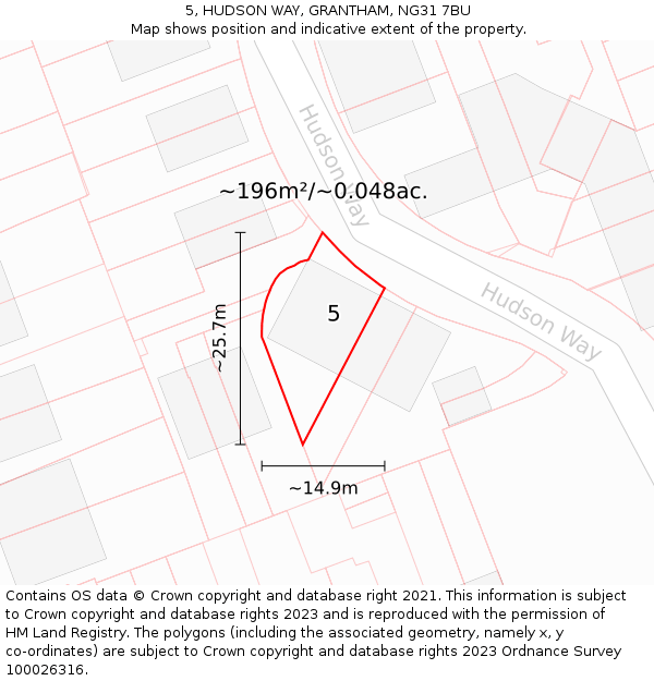 5, HUDSON WAY, GRANTHAM, NG31 7BU: Plot and title map