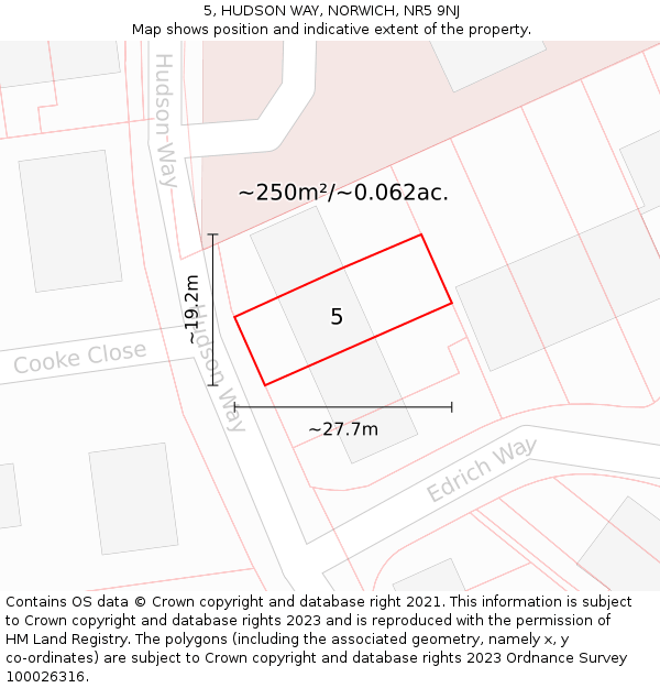 5, HUDSON WAY, NORWICH, NR5 9NJ: Plot and title map