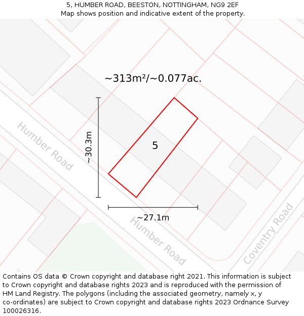 5, HUMBER ROAD, BEESTON, NOTTINGHAM, NG9 2EF: Plot and title map