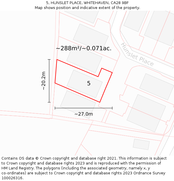 5, HUNSLET PLACE, WHITEHAVEN, CA28 9BF: Plot and title map