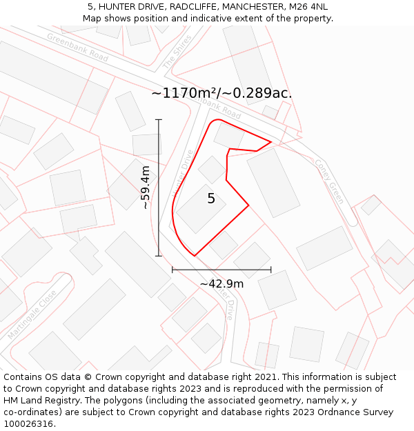5, HUNTER DRIVE, RADCLIFFE, MANCHESTER, M26 4NL: Plot and title map