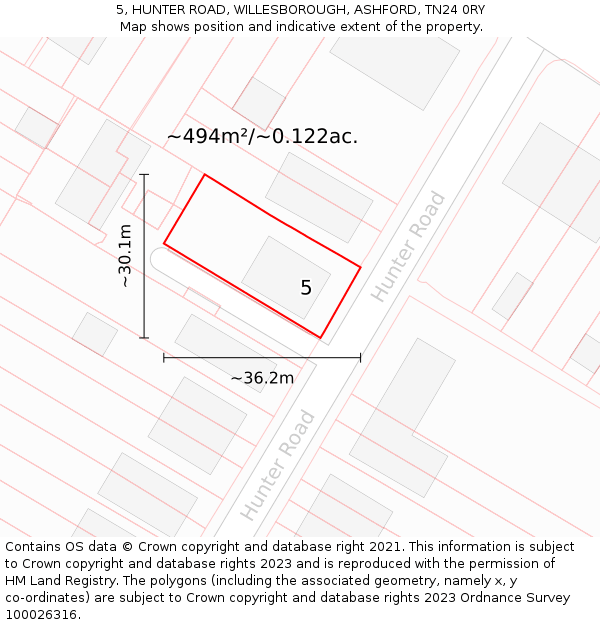 5, HUNTER ROAD, WILLESBOROUGH, ASHFORD, TN24 0RY: Plot and title map