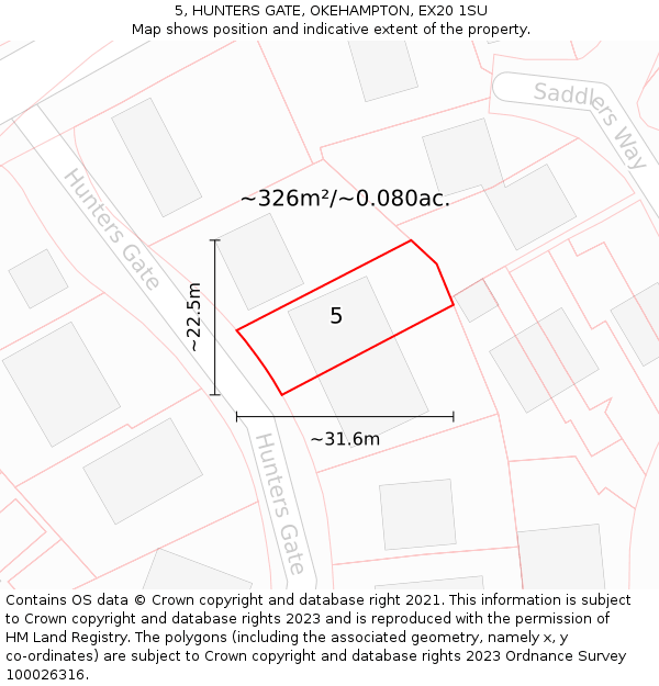 5, HUNTERS GATE, OKEHAMPTON, EX20 1SU: Plot and title map