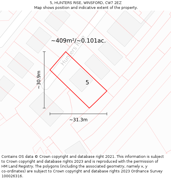 5, HUNTERS RISE, WINSFORD, CW7 2EZ: Plot and title map