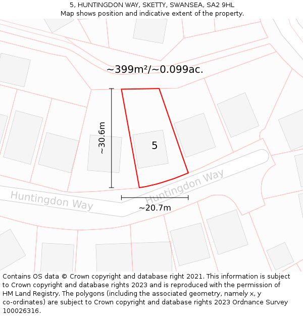 5, HUNTINGDON WAY, SKETTY, SWANSEA, SA2 9HL: Plot and title map