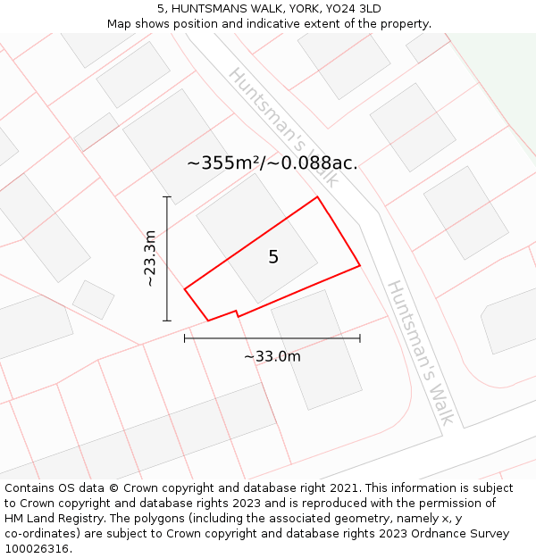 5, HUNTSMANS WALK, YORK, YO24 3LD: Plot and title map