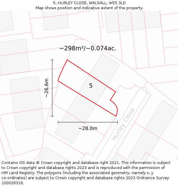 5, HURLEY CLOSE, WALSALL, WS5 3LD: Plot and title map
