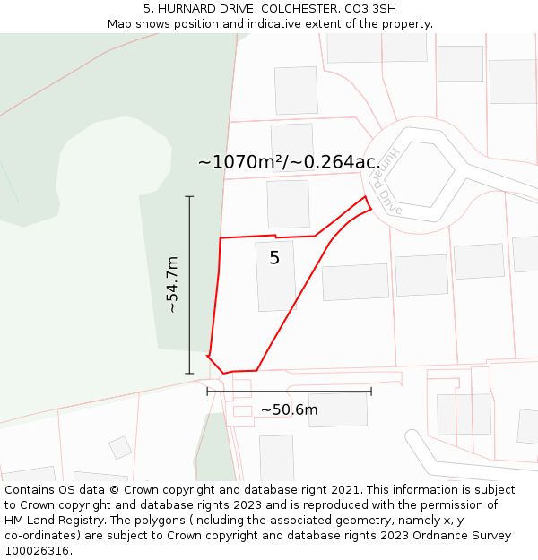 5, HURNARD DRIVE, COLCHESTER, CO3 3SH: Plot and title map