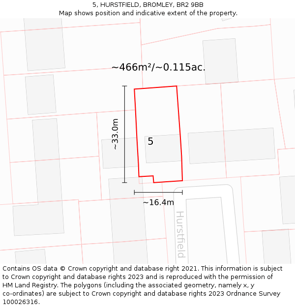 5, HURSTFIELD, BROMLEY, BR2 9BB: Plot and title map