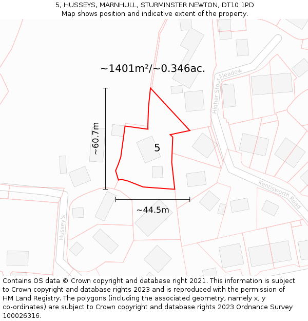 5, HUSSEYS, MARNHULL, STURMINSTER NEWTON, DT10 1PD: Plot and title map