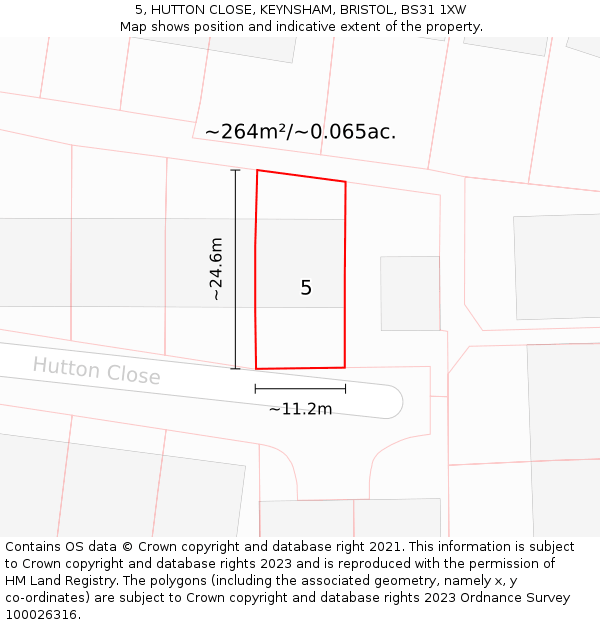 5, HUTTON CLOSE, KEYNSHAM, BRISTOL, BS31 1XW: Plot and title map