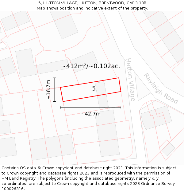 5, HUTTON VILLAGE, HUTTON, BRENTWOOD, CM13 1RR: Plot and title map