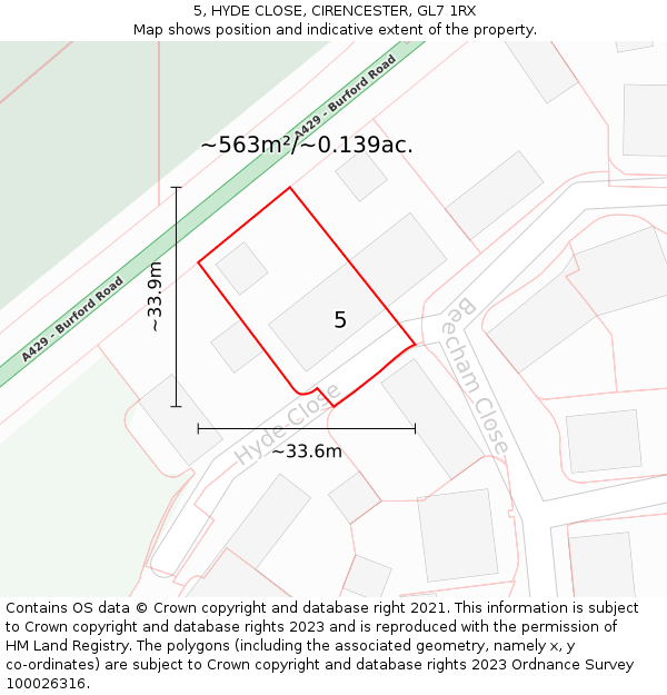 5, HYDE CLOSE, CIRENCESTER, GL7 1RX: Plot and title map