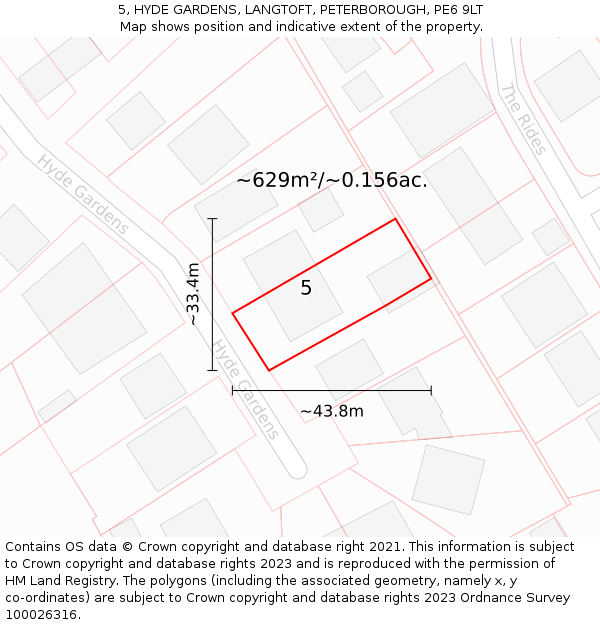 5, HYDE GARDENS, LANGTOFT, PETERBOROUGH, PE6 9LT: Plot and title map