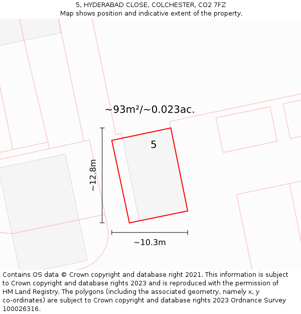 5, HYDERABAD CLOSE, COLCHESTER, CO2 7FZ: Plot and title map