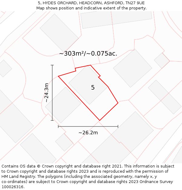 5, HYDES ORCHARD, HEADCORN, ASHFORD, TN27 9UE: Plot and title map