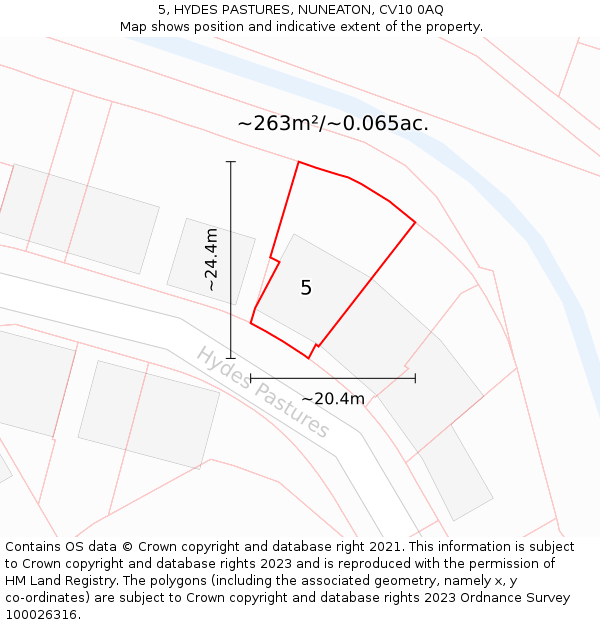 5, HYDES PASTURES, NUNEATON, CV10 0AQ: Plot and title map