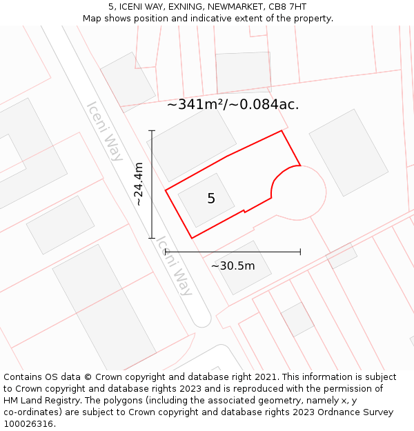 5, ICENI WAY, EXNING, NEWMARKET, CB8 7HT: Plot and title map