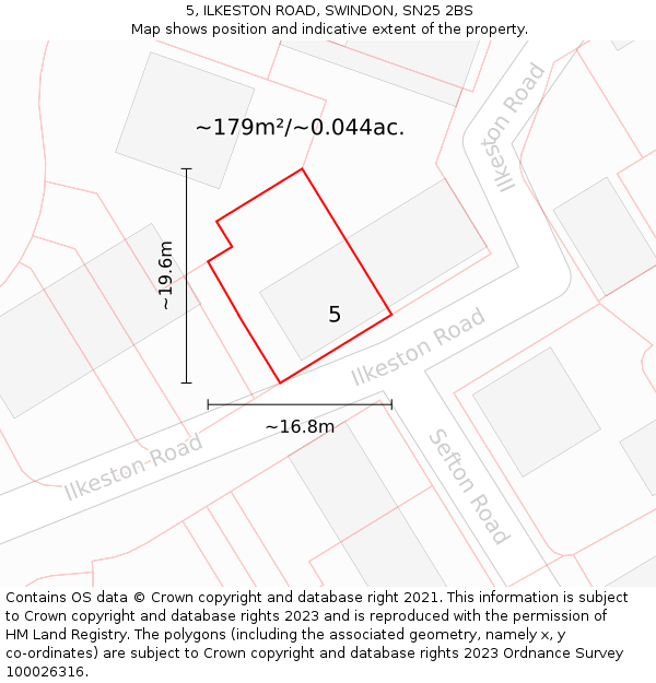 5, ILKESTON ROAD, SWINDON, SN25 2BS: Plot and title map