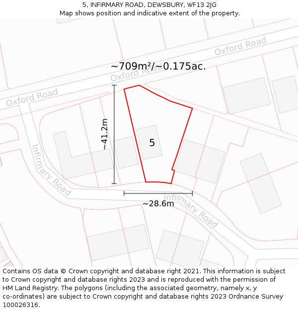 5, INFIRMARY ROAD, DEWSBURY, WF13 2JG: Plot and title map