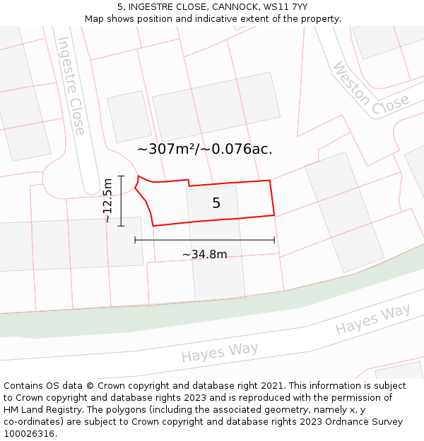 5, INGESTRE CLOSE, CANNOCK, WS11 7YY: Plot and title map