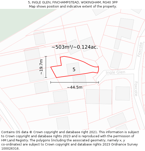 5, INGLE GLEN, FINCHAMPSTEAD, WOKINGHAM, RG40 3PP: Plot and title map
