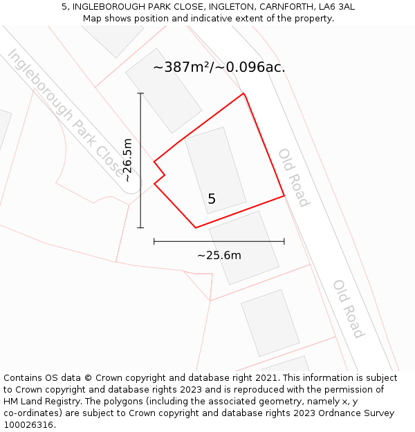 5, INGLEBOROUGH PARK CLOSE, INGLETON, CARNFORTH, LA6 3AL: Plot and title map