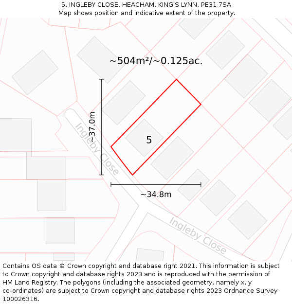 5, INGLEBY CLOSE, HEACHAM, KING'S LYNN, PE31 7SA: Plot and title map
