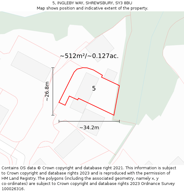 5, INGLEBY WAY, SHREWSBURY, SY3 8BU: Plot and title map