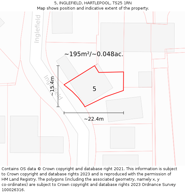 5, INGLEFIELD, HARTLEPOOL, TS25 1RN: Plot and title map