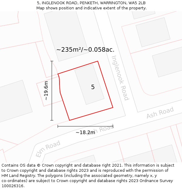 5, INGLENOOK ROAD, PENKETH, WARRINGTON, WA5 2LB: Plot and title map