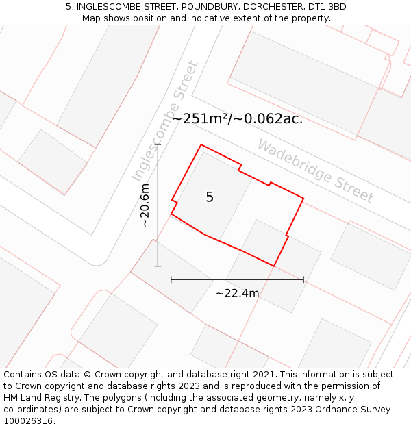 5, INGLESCOMBE STREET, POUNDBURY, DORCHESTER, DT1 3BD: Plot and title map