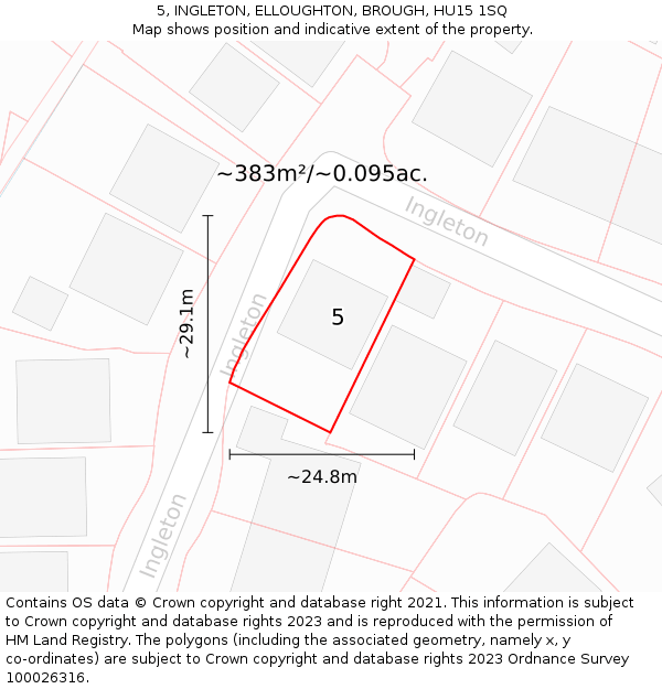 5, INGLETON, ELLOUGHTON, BROUGH, HU15 1SQ: Plot and title map